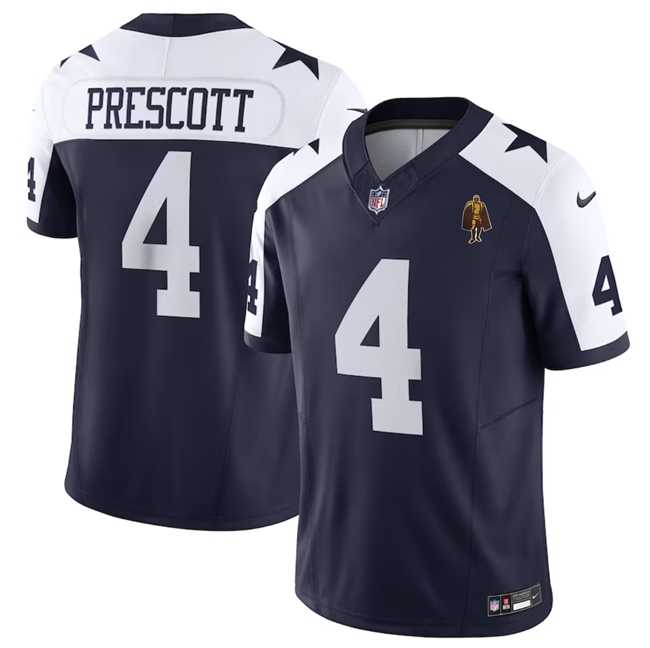 Mens Dallas Cowboys #4 Dak Prescott Navy 2023 F.U.S.E. With Walter Payton Patch Thanksgiving Limited Stitched Jersey Dzhi